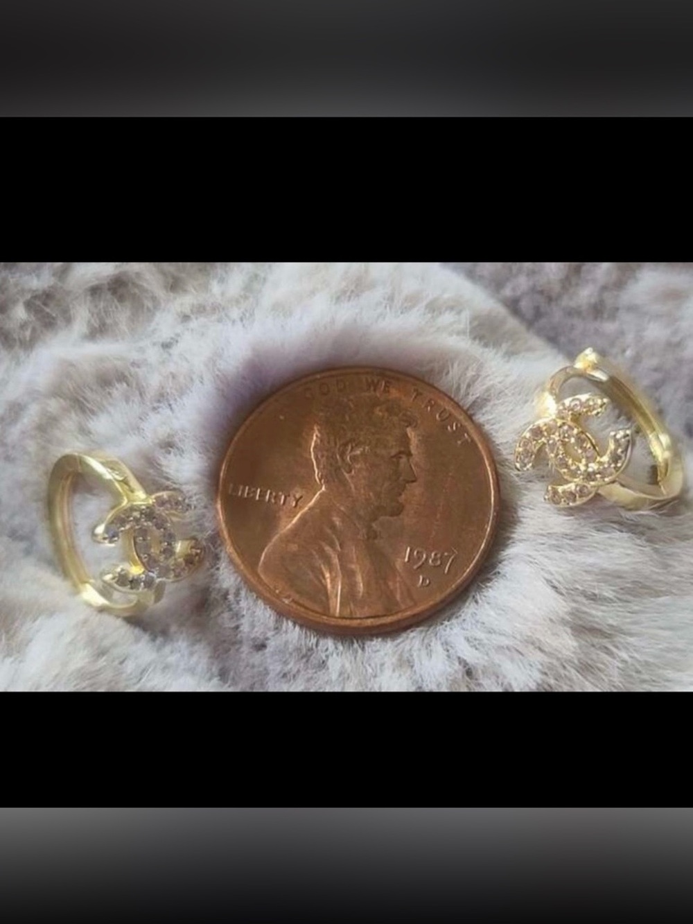 Gold Crystal Logo Stud Earrings